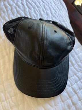 DSTLD Black Leather Mesh Trucker Hat